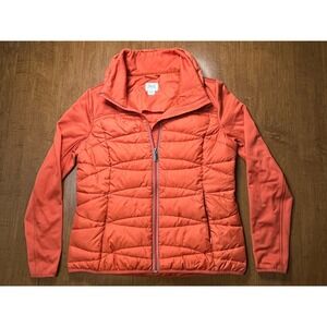 Everlast Orange‎ Women's Puffer Coat w/ Sweatshirt Sleeves Large Zip Up Sport